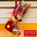 Linen Christmas stocking with 3D reindeer and velvet details, size 28x46cm for decor - Reindeer Style (072-C)