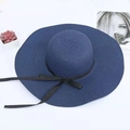 Sombrero de sol de paja azul marino de ala ancha plegable con cinta negra y lazo - Talla única / Azul marino
