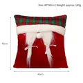 Christmas plush pillow in red and green plaid 40x40cm with gnome beard design - Red Green Plaid / 40x40cm