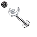 Silver G23 titanium crescent moon stud with round zircon and ASTM F136 certification - Moon Style / 1.2*6mm / Silver