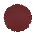 Faux leather round placemat in burgundy with embossed floral vine and wavy edges - Faux Leather Vintage Embossed Round / Red