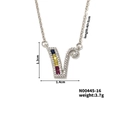 Silver V-letter pendant necklace with tricolor blue yellow red crystals and zircon pave - Letter V Style (N00445-16)