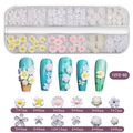Nail art flower charms set with colorful 3D resin floral rhinestones in 12-grid storage box - Small White Flower (12TZ-02)