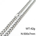 Silver titanium steel Cuban link chain necklace with clasp, 500mm x 7mm, 42g weight - 7mm x 500mm / Silver