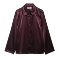 Camisa de satén púrpura oscuro brillante de manga larga con cuello de solapa y botones - XS / Rojo Púrpura Oscuro