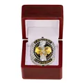 Silver Fantasy Football champion ring with gold helmet in a wooden jewelry box - US 9 / 2026 Round Ring With Box