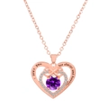 Collier cœur or rose avec pierre de naissance violette et gravure I love you forever - Style Violet Clair (K-754)