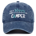 Gorra de béisbol de mezclilla lavada vintage con bordado Happy Camper en azul retro - Ajustable / Azul marino