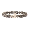 Detail of beaded elephant bracelet with gray marble-textured stones on white background - Map