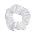 Solid white satin silk scrunchie with smooth texture and soft elastic band for women - White