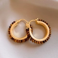 Retro 18k gold plated hoop earrings featuring brown tiger eye stones on pink fabric - 2# Retro Textured Tiger Eye Ear Buckle (2#)