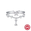 Elegant S925 sterling silver butterfly ring with shiny white zircon water drop pendant - Adjustable Open / Double Layer Butterfly Water Drop Pendant