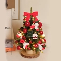 Mini albero di Natale 45cm con fiocchi rossi, luci LED calde e base in legno - Borgogna Casa 45cm