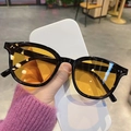 Classic black square sunglasses with yellow lenses featuring retro rice nail accents - Black Frame Yellow Lens