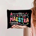 Trousse de maquillage noire en toile pour enseignante avec motif Maestra imprimé - Thème Enseignant (jiayingpbb0161)