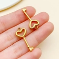 Two gold vacuum-plated stainless steel heart-shaped key charms for DIY jewelry making - Heart Key - Type A