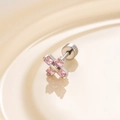 Pink zircon stone cross stud earring in silver titanium steel with flat back design - Pink (A164--2# Single Piece)