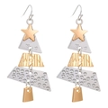 Golden and silver Christmas tree drop earrings with stars and geometric metal patterns - 16 White K + KC Gold 10261