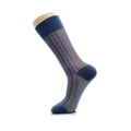 Men's thin nylon business dress socks in navy blue with vertical stripe pattern - One Size / Navy Blue
