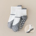 Non-slip baby floor socks with white and grey Mary Jane style and silicone grip dots - Non-slip Solid Color Shoe-socks / Gray / 8 Months-2 Years XS (Foot Length 9-12cm)
