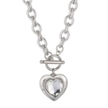 Collana a maglie argentate con ciondolo a cuore in cristallo e chiusura OT - Catena d'Argento Cuore Bianco Trasparente (KN229669-Z)