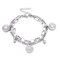 Silver double layer stainless steel bracelet with starburst sunburst coin charms - Double Layer Star Style (KB150605-Z) / Silver