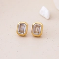 Elegant gold earrings with a rectangular-cut zircon gemstone in a minimalist setting - 14K Gold-White Zirconia