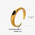 Minimalist 18K gold plated stainless steel open ring with black heart design - Adjustable Open / Gold Black Heart