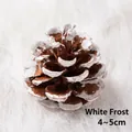 Natural frosted pine cones 4-5cm for Christmas DIY decor on soft white faux fur - Mini Frosted White
