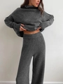 Detailed view of the soft knitted texture and loose fit of this dark grey lounge set - S / Gray
