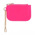 Neon pink nylon coin pouch with gold zipper and lobster clasp keychain for bags - Rose Red