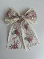 Off-white lace bow hair clip with pink floral embroidery and layered design - Large - Pink Vine