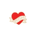 Red and white heart-shaped MOM enamel brooch with gold-tone metal edges and banner - Red White Gold Tattoo Style (XZ604)