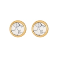 Chic gold-plated round stud earrings with white marble stone inlay for women - Gold - White Marble Texture