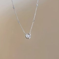 Silver pearl titanium steel necklace with double ring pendant and sparkling center stone - X1410 Silver - Nested Rings