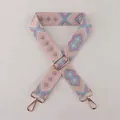 Adjustable geometric woven bag strap in pink and purple with gold metal clasps - Ethnic Jacquard 9 - Light Gold Buckle