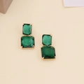 Elegant gold plated double square emerald green crystal drop earrings for women - Peacock Green