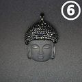 Zen style Buddha head pendant with grey crystal rhinestones and vintage copper metal loop - Matte Grey Buddha Head Dark Rhinestones