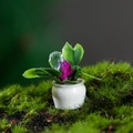 Miniature dollhouse plant with purple flowers in a white pot for micro landscape - Style 3 (With Purple Flowers)