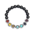 Detail of beaded yoga bracelet with black hematite and seven colorful chakra stones - Glossy Black Wave 7 Chakra Yoga Bracelet