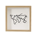 3D shadow box frame with light wood finish and black metal wire world map silhouette - World Map (Classic) / 15x15cm / Natural Wood Color