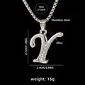 Silver stainless steel Y-letter pendant necklace with white crystal rhinestones for men and women - Letter Y + 70cm Chain