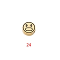 Macro detail of gold stainless steel round bead charm with engraved angry emoji face - Expression 24