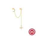 Asymmetric gold S925 sterling silver earrings with star, moon pendants and zircon stones - Single Gold #6-Star Moon Tassel