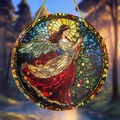 Stained glass style acrylic Christmas ornament featuring a golden angel and holiday tree - 15x15cm / Christmas Tree and Angel