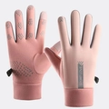 Pink winter thermal touch screen gloves for women with anti-slip silicone and SPORT LOVE print - Female Style / Pink