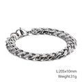 Pulsera cubana clásica de acero inoxidable plateado de 10mm con longitud de 205mm - Estilo de Ancho 10mm (KB126686-Z)