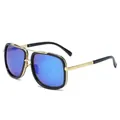 Black and gold double bridge oversized sunglasses with bright blue mirrored lenses - Gold Frame Ice Blue Lens