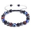 Bracciale intrecciato regolabile con occhio di tigre 10mm, perline di ossidiana e occhio - Occhio di Tigre Rosso / 8mm