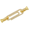 Close-up of 18K gold plated clasp with micro-pave cubic zirconia crystals for jewelry - Gold (VK230 Paperclip)